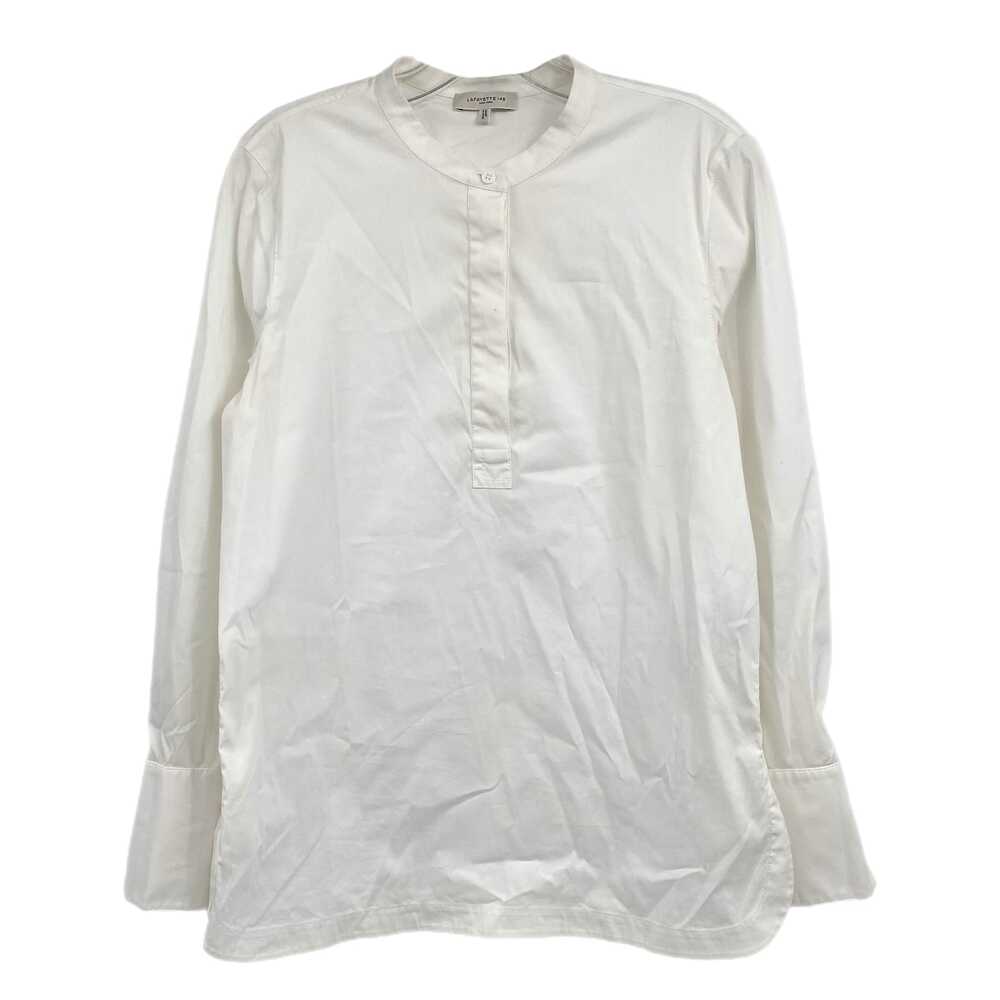 Lafayette 148 White Cotton Long Sleeve Button Blouse | Size M